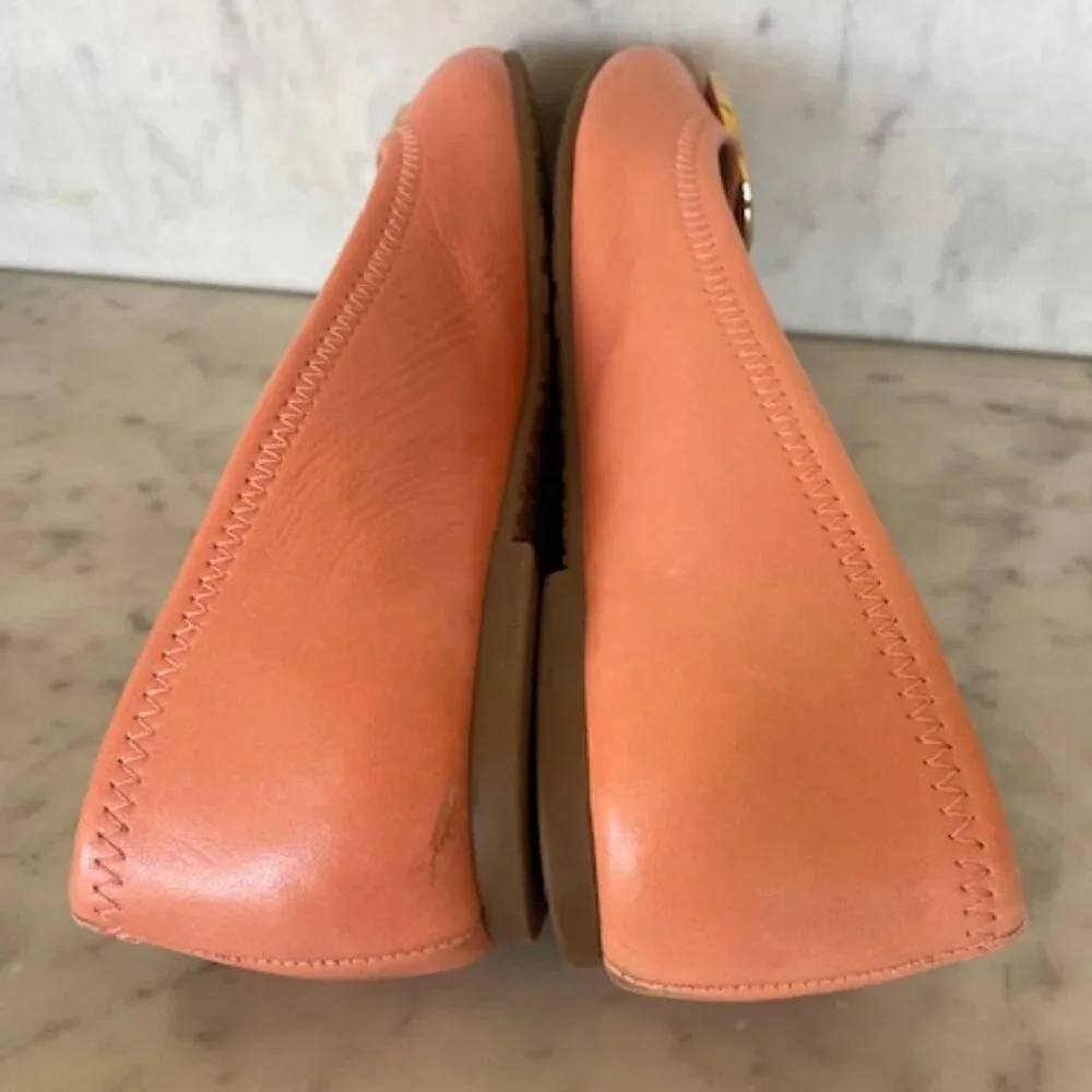 TORY BURCH Minnie Travel Ballet w/ Logo Soft Nappa Leather Sunshine 6